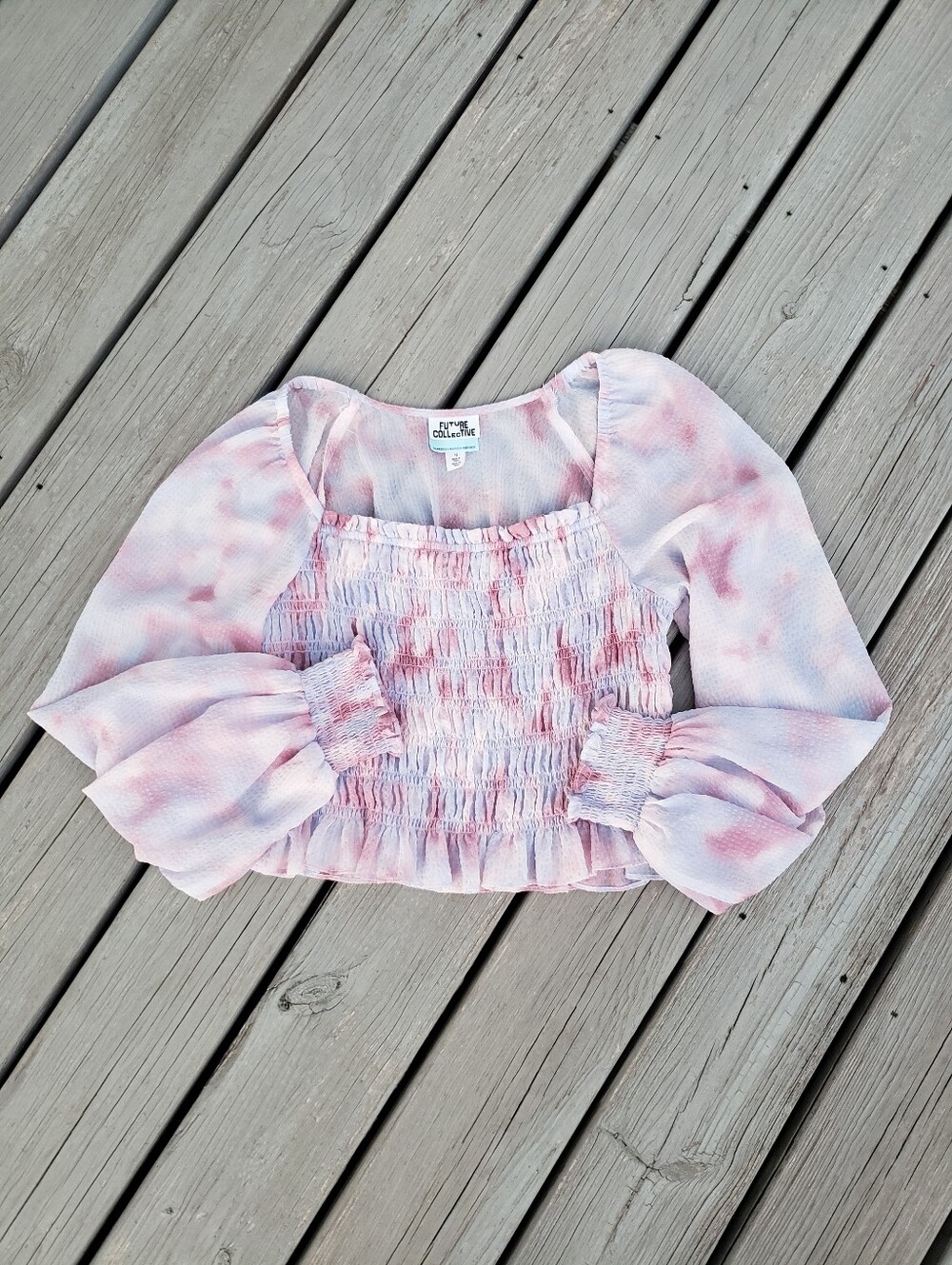 Future Collective Watercolor Smocked Bodice Top -  Medium